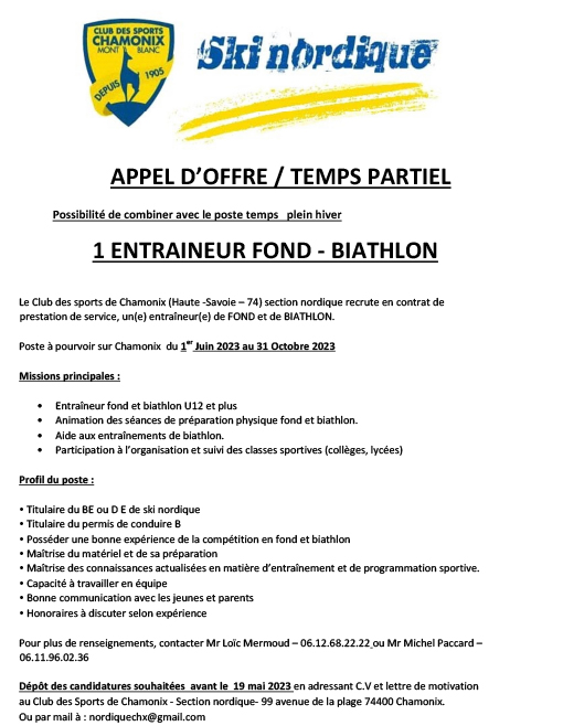 Offre d'emploi Ski Nordique